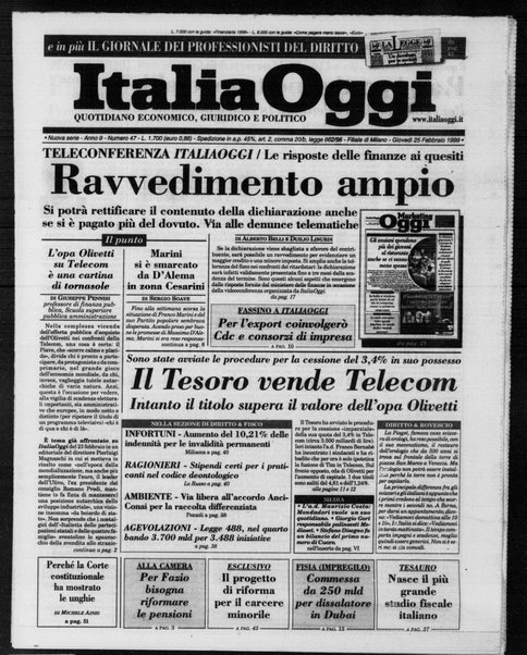 Italia oggi : quotidiano di economia finanza e politica